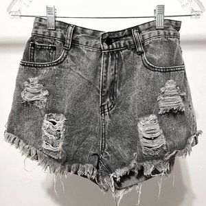 Distressed Ripped High Waist Denim Shorts
